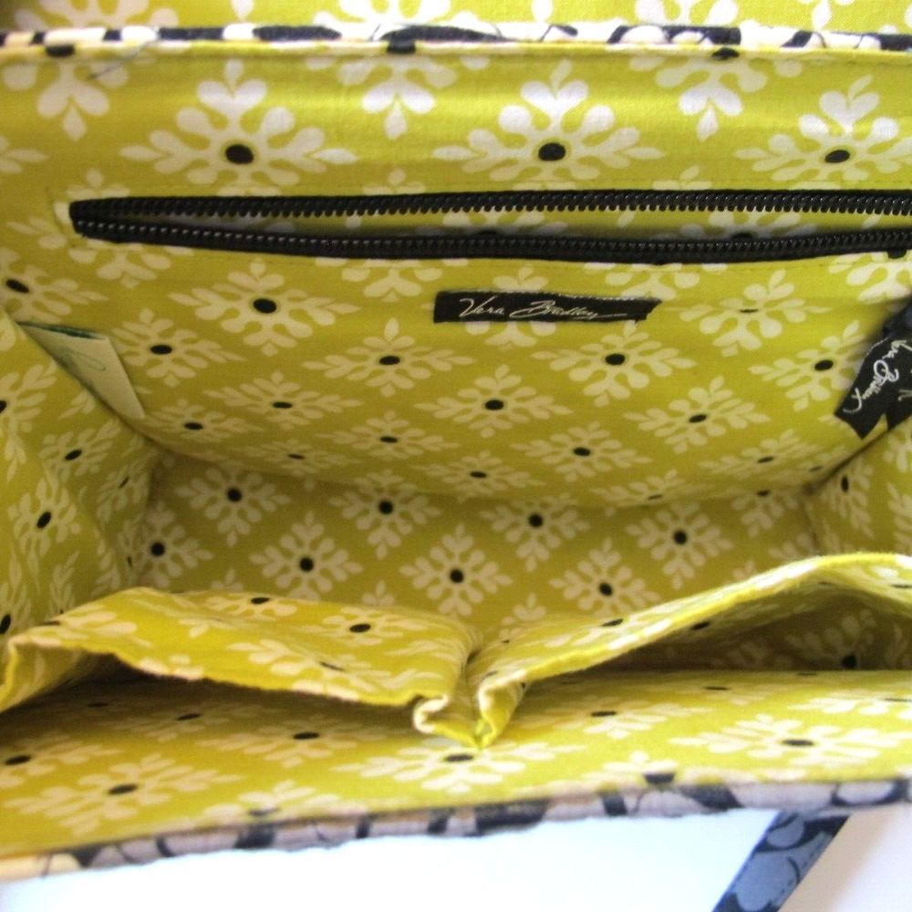 Vera Bradley Quilted Handbag Purse Black Yellow‎ Medium Size - Picture 7 of 13